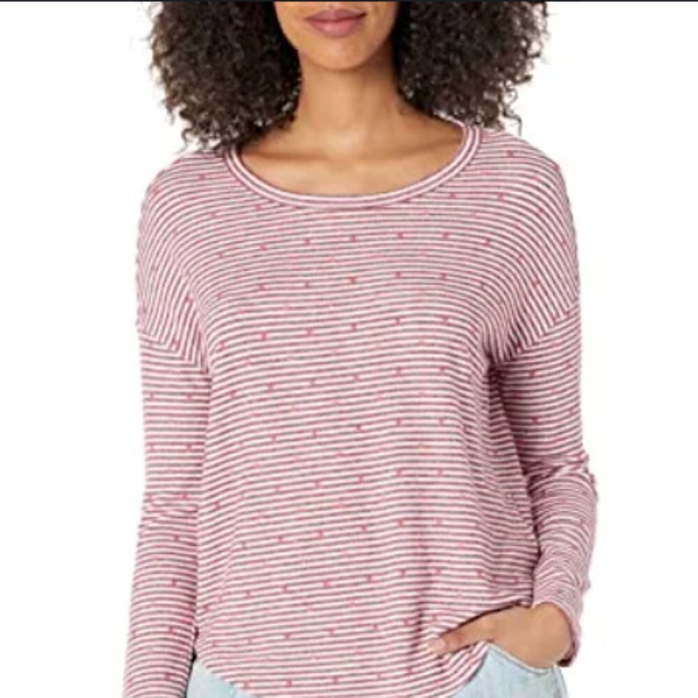 Lucky Brand Striped Long Sleeve Pink and White Cloud Jersey Top XL